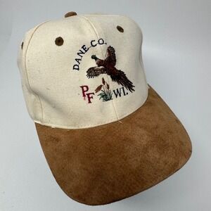 Vintage KC Dane Co PF Fowl Pheasant Hunting Hat Cream Brown Suede Leather Strap